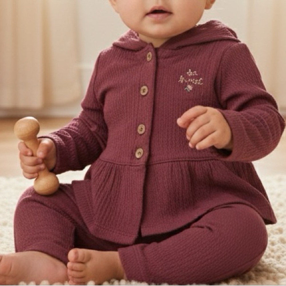Cotton‎ Peplum Carter's Burgundy Hooded Top & Leggings Set 3M